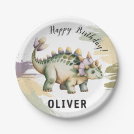 Dino Watercolor Dinosaur Boys Birthday Party Pappteller