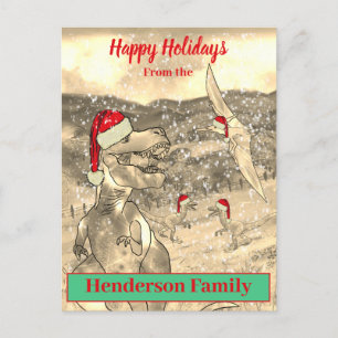 Dino-Weihnachten Lustiger T Rex Weihnachtsmann Fam Feiertagspostkarte