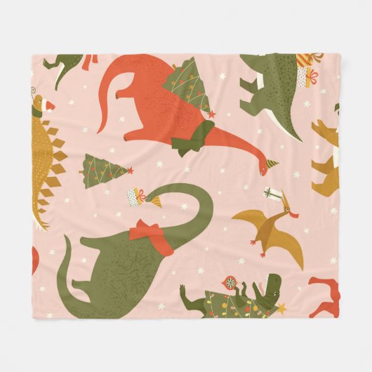 Dino Weihnachts Party Tree Rex. Dinosaurier in San Fleecedecke (Vorderseite (Horizontal))