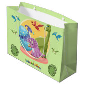 Dino-Welt-Illustration Große Geschenktüte (Rückseite Schrägansicht)