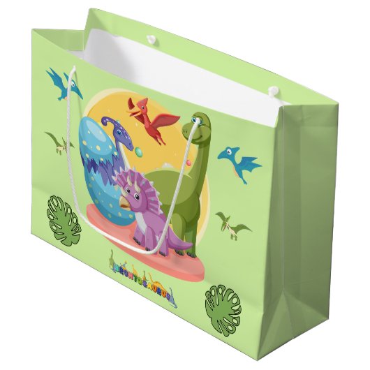 Dino-Welt-Illustration Große Geschenktüte (Vorderseite Schrägansicht)