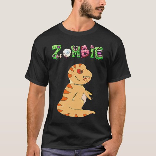 Dino Zombie  Humor Halloween T-Shirt (Vorderseite)