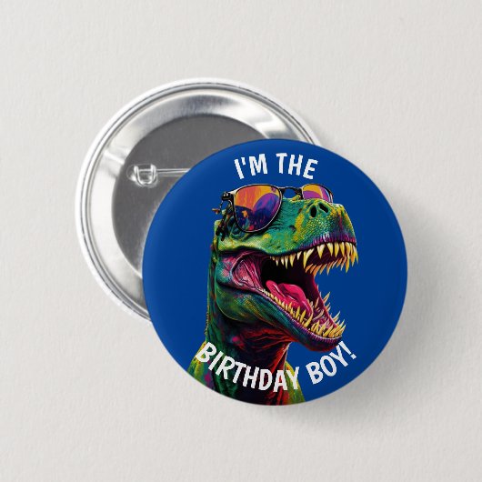 Dinoasur Cool T Rex BIRTHDAY Boy Button (Vorne & Hinten)