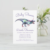 Dinocorn Babydusche | Farbenfrohe Einhorn Dinosaur Einladung (Stehend Vorderseite)