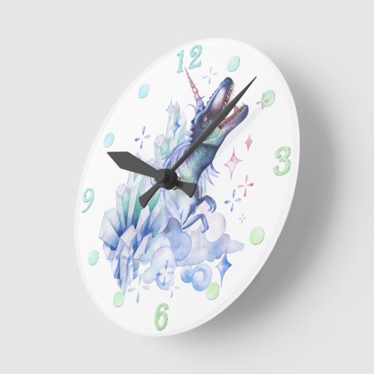 Dinocorn Crystal Dinosaur Unicorn Fantasy Unisaur Runde Wanduhr (Winkel)