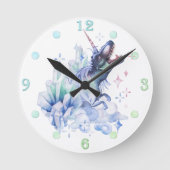 Dinocorn Crystal Dinosaur Unicorn Fantasy Unisaur Runde Wanduhr (Vorderseite)