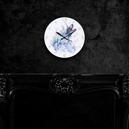 Dinocorn Crystal Dinosaur Unicorn Fantasy Unisaur Runde Wanduhr