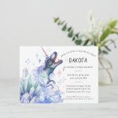 Dinocorn Crystal | Dinosaur Unicorn Kinderdusche Einladung (Stehend Vorderseite)