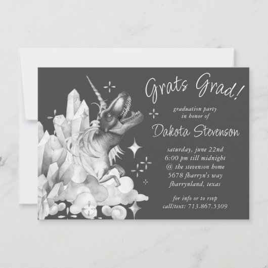 Dinocorn Crystal | Silver Gray Virtual Abschluss Einladung (Vorderseite)