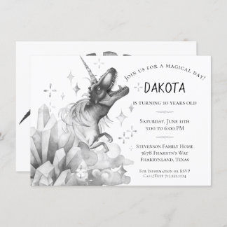 Dinocorn Crystal | Silver Monochrome Birthday Einladung