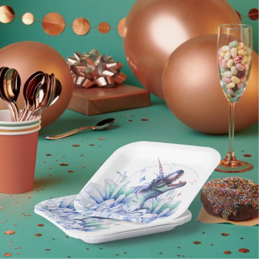 Dinocorn Crystal | Unicorn Dinosaur Mystical Party Pappteller (Multi)