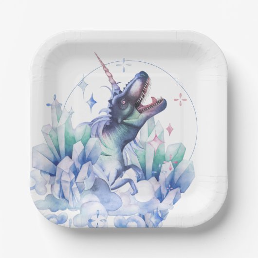 Dinocorn Crystal | Unicorn Dinosaur Mystical Party Pappteller (Vorderseite)