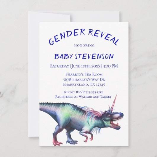 Dinocorn-Genderdarstellung | Roaring Unicorn Dinos Einladung (Vorderseite)