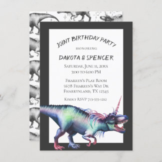 Dinocorn Joint Birthday Party | Unicorn Dinosaur Einladung