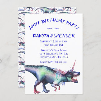 Dinocorn Joint Birthday Party | Unicorn Dinosaur Einladung