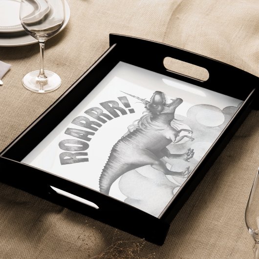 Dinocorn Roar | Silver Monochrome Minimal Wordart Seidenpapier