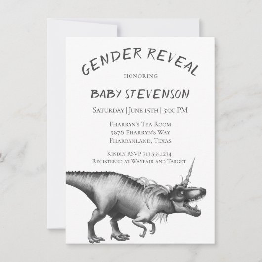 Dinocorn Silver | Monochrome neutrale Geschlechtsm Einladung (Vorderseite)