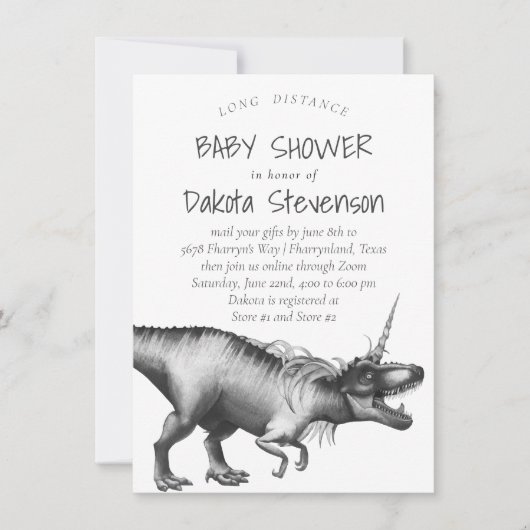 Dinocorn Silver | Niedliche Babydusche mit langer Einladung (Vorderseite)