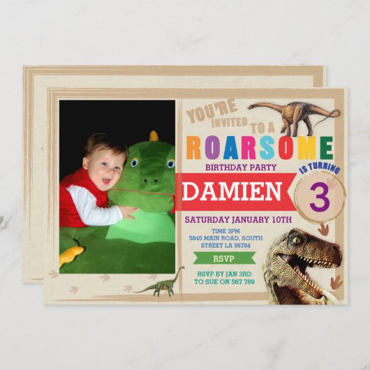 Dinodaur Birthday Einladung Dino Trex Einladung (Vorne/Hinten)