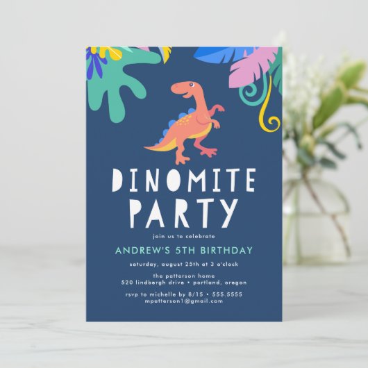 Dinomite Dinosaur Geburtstagsparty Einladung (Stehend Vorderseite)