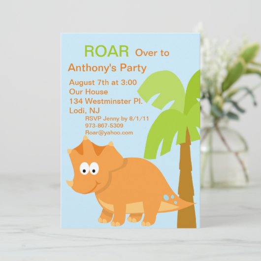 DINOmite orange Einladung (Stehend Vorderseite)