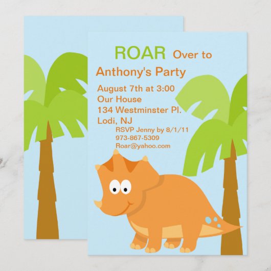 DINOmite orange Einladung (Vorne/Hinten)