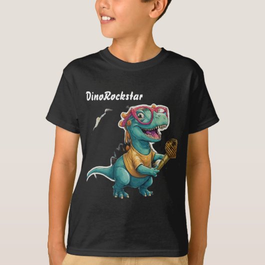 DinoRockstar-Dinosaurier mit Brille und goldenem M T-Shirt (Vorderseite)