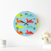 Dinos auf blau große wanduhr (Zuhause)
