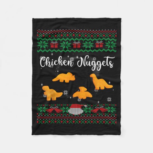 Dinos Chicken Nuggets Ugly Christmas Sweater Funny Fleecedecke (Vorderseite)