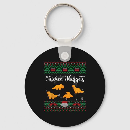 Dinos Chicken Nuggets Ugly Christmas Sweater Funny Schlüsselanhänger (Vorderseite)