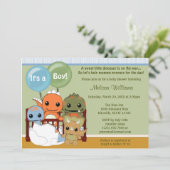 Dinos DINOSAUR Baby Dusche Einladung Junge DAPC (Stehend Vorderseite)