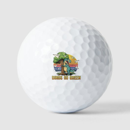 Dinos Go Green – Retro Eco Dinosaur Design Golfball (Vorderseite)