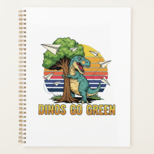 Dinos Go Green – Retro-Öko-Dinosaurier-Design Planer