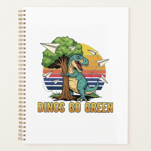 Dinos Go Green – Retro-Öko-Dinosaurier-Design Planer (Vorderseite)