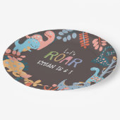 Dinos lassen Sie uns Kindergeburtstag rauschen Pappteller (Schrägansicht)