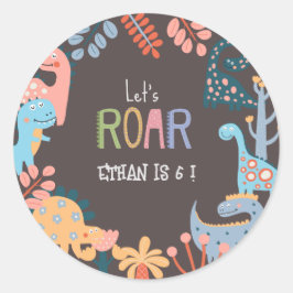 Dinos lassen Sie uns Kindergeburtstag rauschen Runder Aufkleber