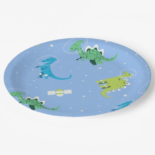 Dinos Space Dinosaurier kids Pattern Geschenk Nied Pappteller (Schrägansicht)