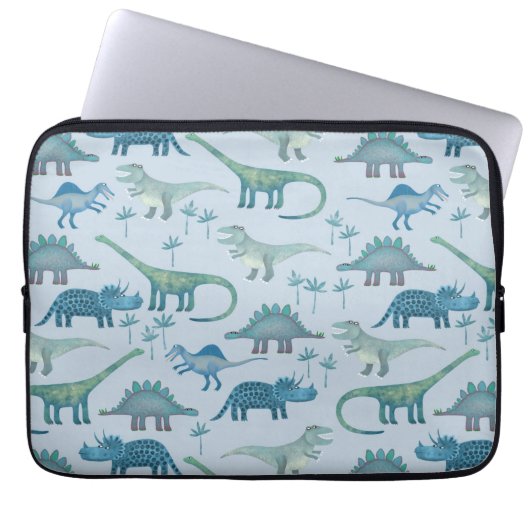 Dinosau Blue Pattern Laptopschutzhülle (Vorderseite)