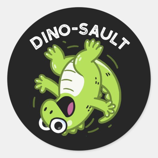 Dinosault Funny Dinosaur Pun Dark BG Runder Aufkleber (Vorderseite)