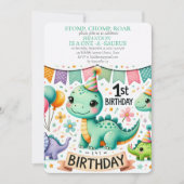 Dinosaur 1. Geburtstag Boy Stomp Chomp Roar Einladung (Vorderseite)