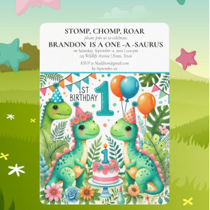 Dinosaur 1. Geburtstag Boy Stomp Chomp Roar Einladung