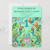 Dinosaur 1. Geburtstag Boy Stomp Chomp Roar Einladung (Vorderseite)
