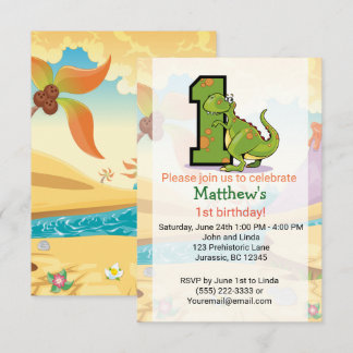 Dinosaur 1. Geburtstag Custom Einladung