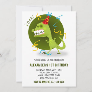 Dinosaur 1. Geburtstag Junge T-Rex für Kinder brül Einladung