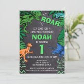 Dinosaur 1. Geburtstag Kindergeburtstag Dino Trex Einladung (Stehend Vorderseite)