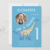 Dinosaur 1. Geburtstag Party Blau Einladung (Vorderseite)