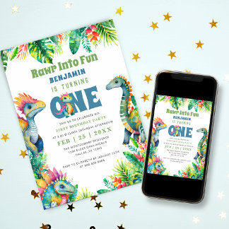 Dinosaur 1. Geburtstag Party Niedlich Baby Boy Tro Einladung