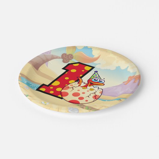 Dinosaur 1. Geburtstags-Party Pappteller (Schrägansicht)