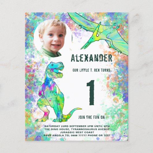Dinosaur 1. Geburtstagsfeier Budget Flyer (Vorne)
