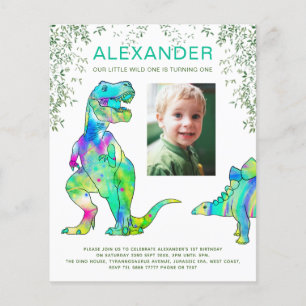 Dinosaur 1. Geburtstagsfeier Foto Budget Flyer